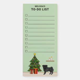 Black Pug Dog With A Christmas Tree To-Do List Magnetic Notepad