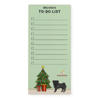 Black Pug Dog With A Christmas Tree To-Do List Magnetic Notepad