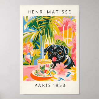 Black Pug Drinking Coffee, Funny Dog Print, Aesthe Poster