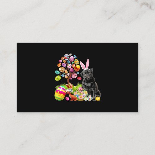 BLACK Pug Easter Egg Tree Dogs Bunny Easters Day Business Card