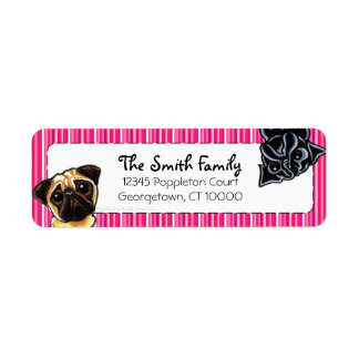 Black Pug Fawn Pug Up Down Pink Stripes Label