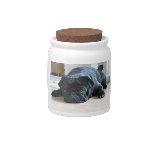 black pug flat candy jar