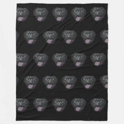 Black Pug  Fleece Blanket