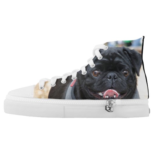 Black Pug  high top tennis shoes (Left Shoe Outside)