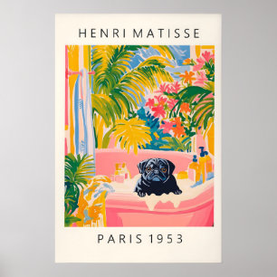 Black Pug in Bathtub Art Print Funny Dog Bathroom