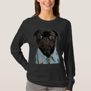 Black Pug in Jeans Sticker Classic T-Shirt 181