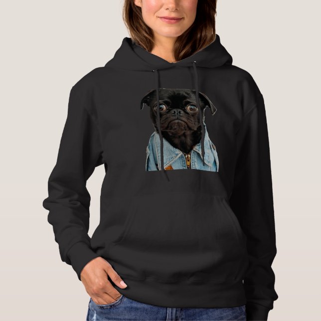 Black Pug in Jeans Sticker Classic T-Shirt 181 Hoodie (Front)