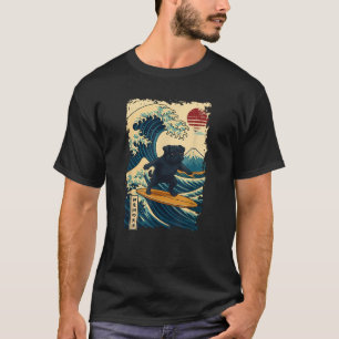 Black Pug Japanese Kanagawa Wave Surfing Japan Mom T-Shirt