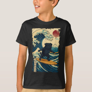 Black Pug Japanese Kanagawa Wave Surfing Japan Mom T-Shirt
