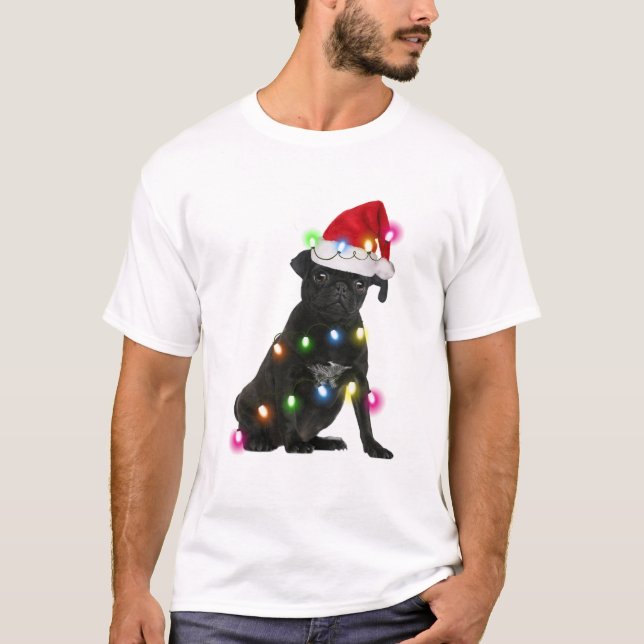 Black Pug Light Christmas, Christmas Light T-Shirt (Front)