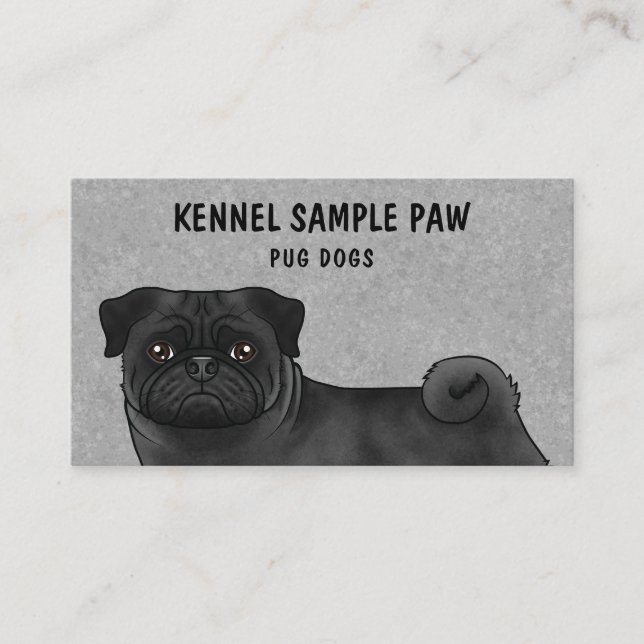 Black Pug Mops Cartoon Dog Kennel Pug Breeder Business Card (Front)