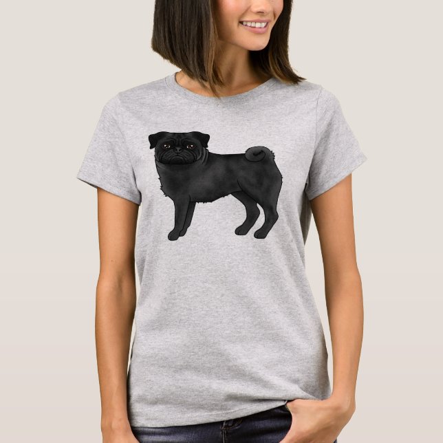Black Pug Mops Dog Breed Cute Cartoon Illustration T-Shirt (Front)