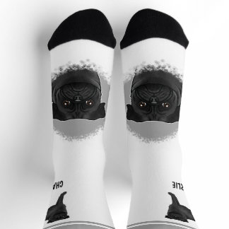 Black Pug Mops Dog Breed Design With Custom Name Socks