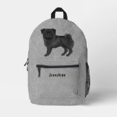 Black Pug Mops Dog Breed Design With Custom Text Printed Backpack (Front)