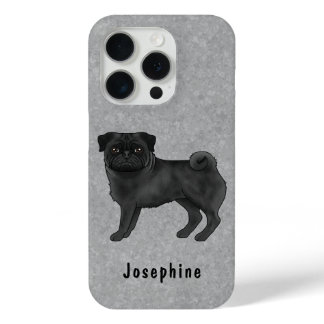 Black Pug Mops Dog Breed Illustration With A Name iPhone 15 Pro Case