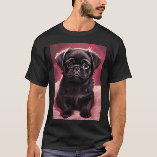Black pug on pink plush cushion T-Shirt