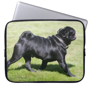 Black Pug Panting While Walking Laptop Sleeve