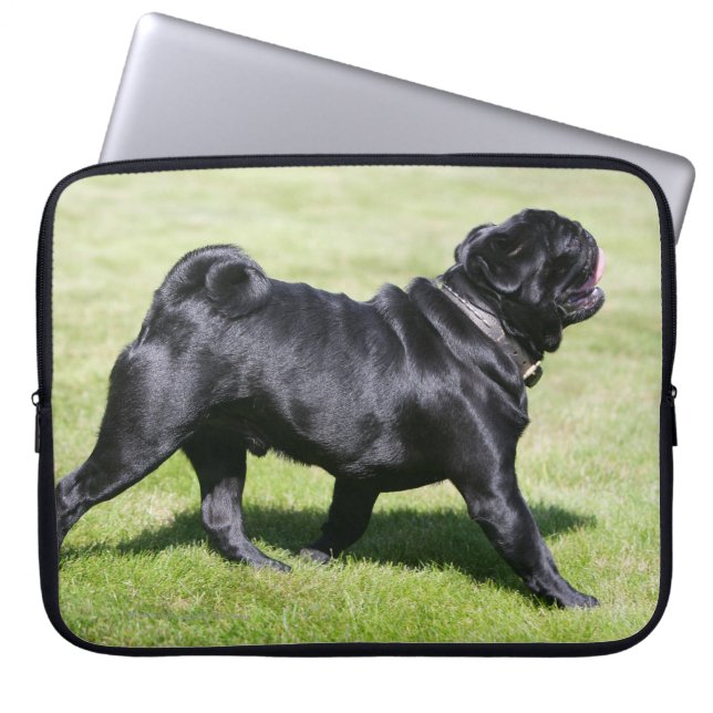Black Pug Panting While Walking Laptop Sleeve (Front)