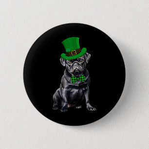 Black Pug Patricks Day Hat Funny St Patricks Day D Button
