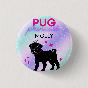 BLACK" PUG PRINCESS" BUTTON