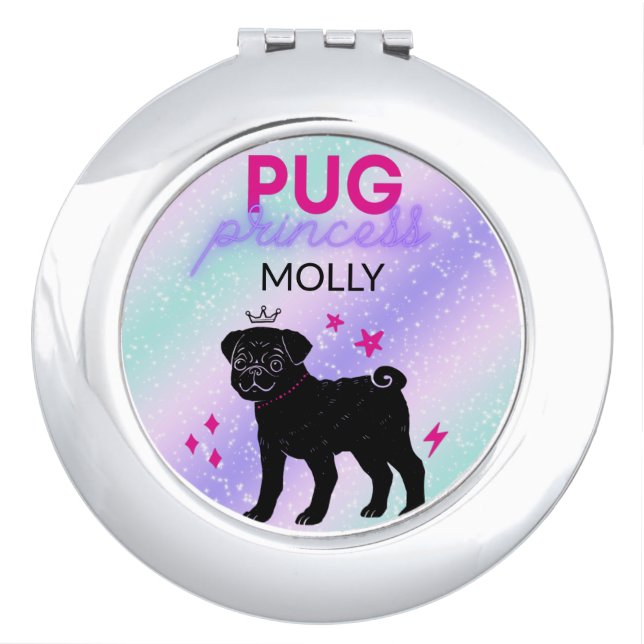 BLACK" PUG PRINCESS"    COMPACT MIRROR (Front)
