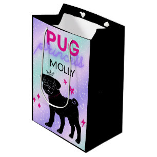 BLACK" PUG PRINCESS" MEDIUM GIFT BAG