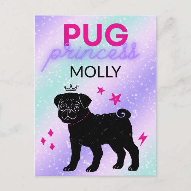 BLACK" PUG PRINCESS"    POSTCARD (Front)