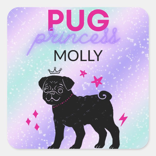 BLACK" PUG PRINCESS"   SQUARE STICKER (Front)