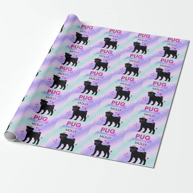 BLACK" PUG PRINCESS"    WRAPPING PAPER (Unrolled)