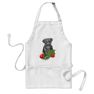 Black Pug Puppy Adorable Christmas Art Adult Apron