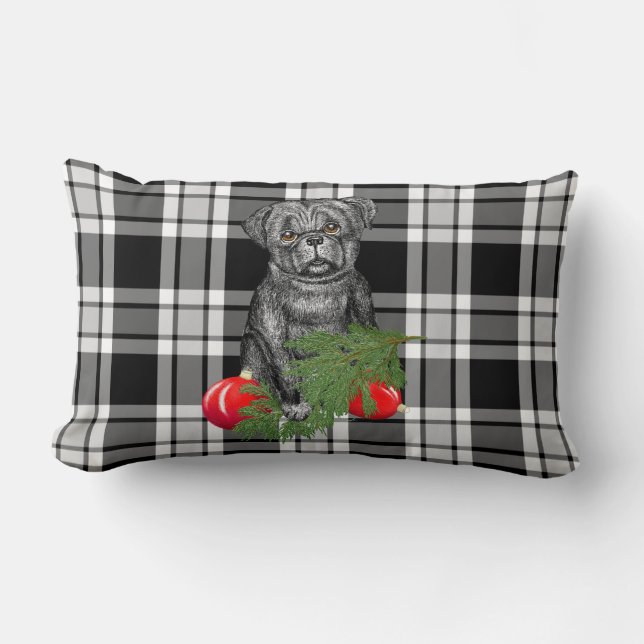 Black Pug Puppy Adorable Christmas Art Lumbar Pillow (Front)