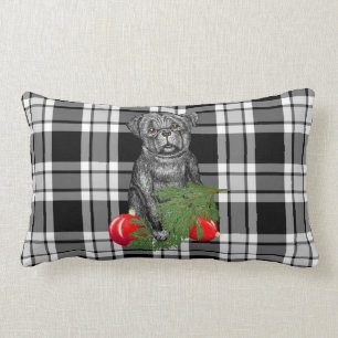 Black Pug Puppy Adorable Christmas Art Lumbar Pillow