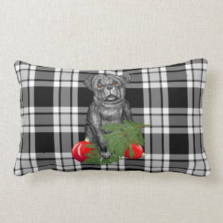 Black Pug Puppy Adorable Christmas Art Lumbar Pillow