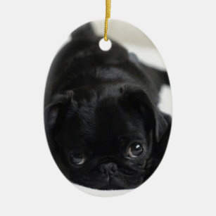 Black Pug Puppy Ceramic Ornament