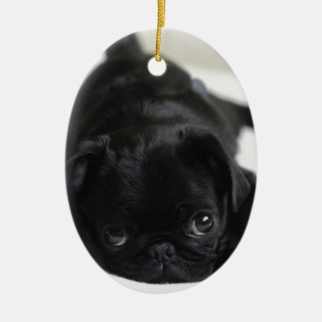 Black Pug Puppy Ceramic Ornament (Front)