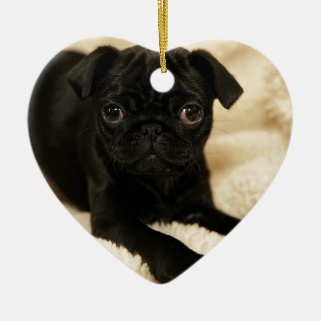 Black Pug Puppy Ceramic Ornament (Front)