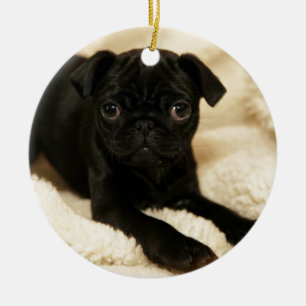 Black Pug Puppy Ceramic Ornament