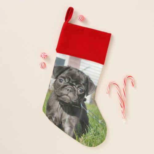 Black pug puppy christmas stocking