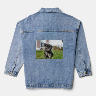 Black pug puppy denim jacket