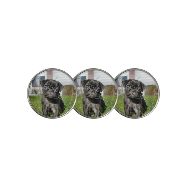 Black Pug puppy Golf Ball Marker (3 Up)