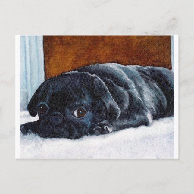 Black Pug Puppy Postcard (Front)