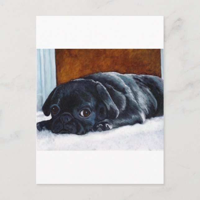 Black Pug Puppy Postcard (Front)