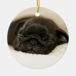 Black Pug Puppy Sleeping Ceramic Ornament
