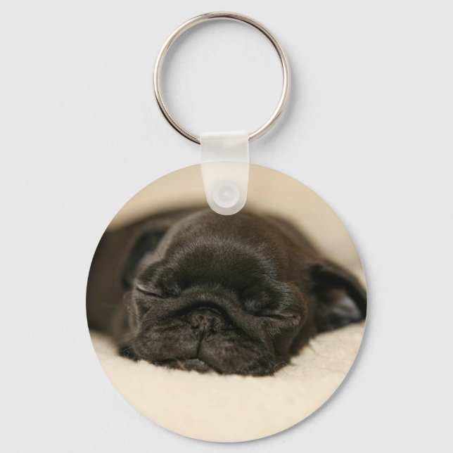 Black Pug Puppy Sleeping Keychain (Front)