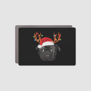 Black Pug Santa Christmas Reindeer Christmas Light Car Magnet