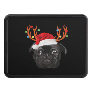 Black Pug Santa Christmas Reindeer Christmas Light Hitch Cover