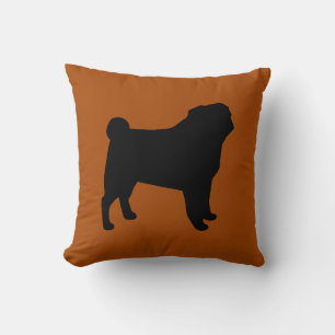 Black Pug Silhouette Burnt Orange Dog Lover's Throw Pillow