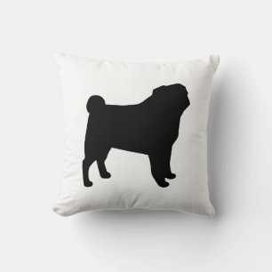 Black Pug Silhouette   Dog Lover's Black and White Throw Pillow
