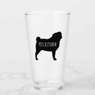 Black Pug Silhouette Personalized Dog Lover's Glass