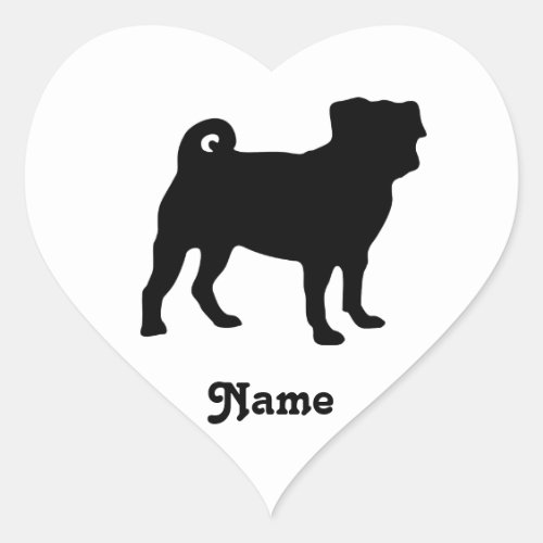 Black Pug Silhouette _ Simple Vector Design Heart Sticker